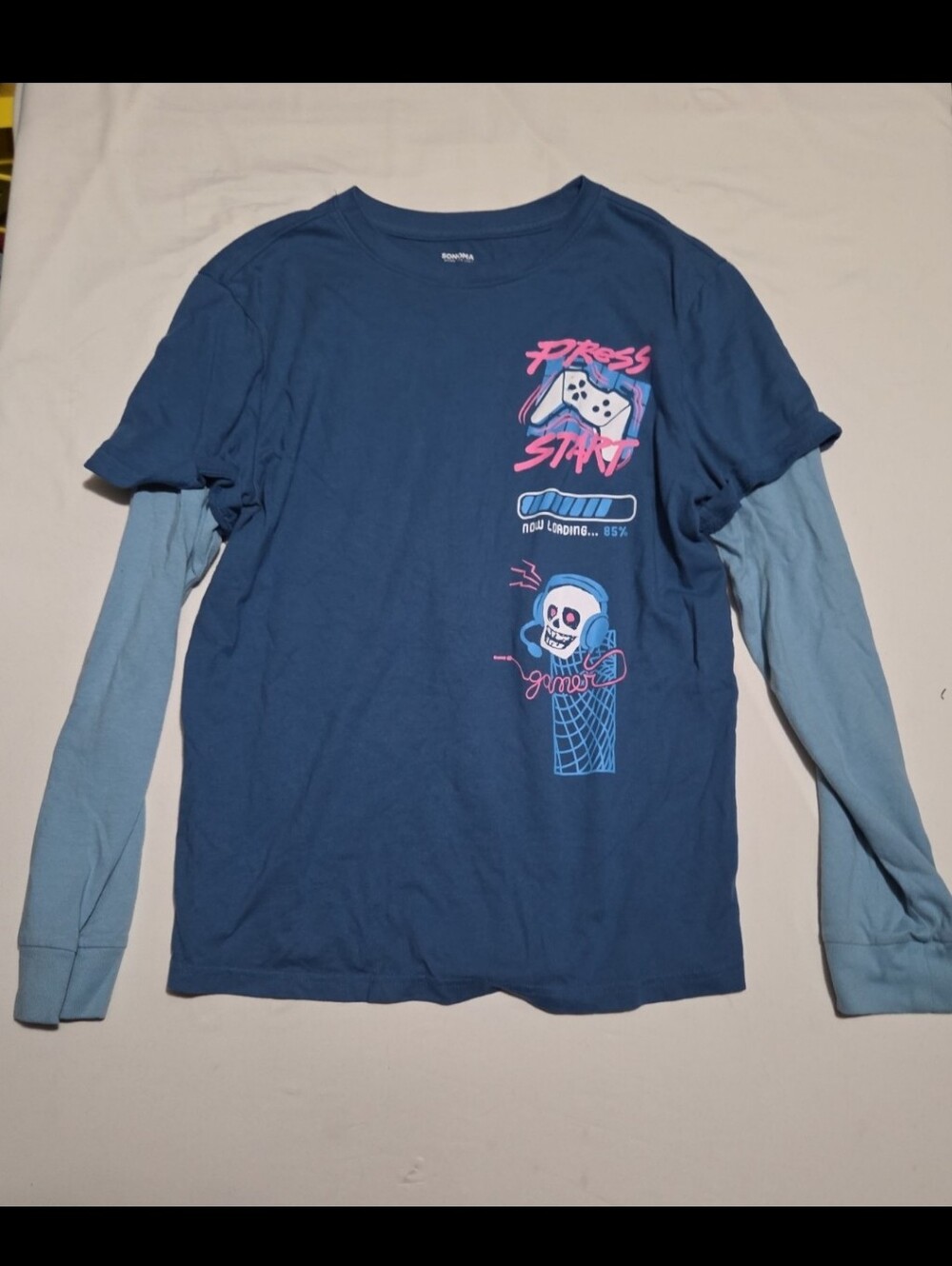 Sonoma boys 18-20 blue long sleeve gamer shirt #23